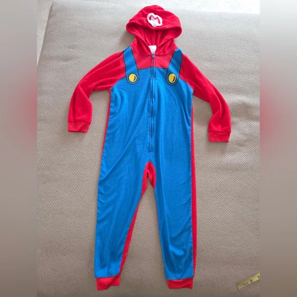 Super Mario youth XS 4/5 one piece zip up onesie hooded sleepwear pj costume - Picture 2 of 10